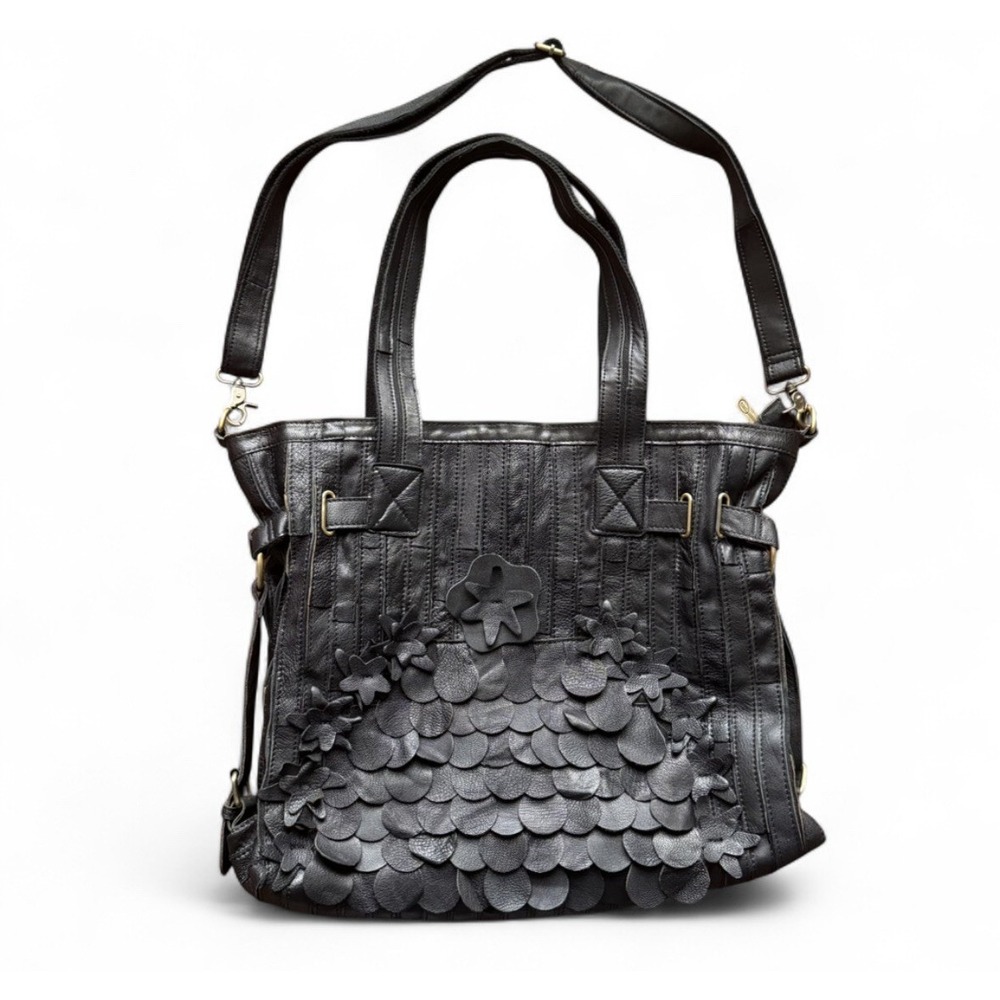 Amerileather Leather Tote Purse "Brook"‎ Black Recycled Lambskin Shoulder Bag